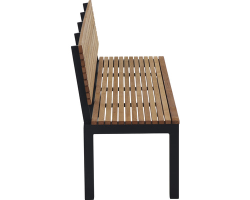 Gartenbank aus Holz und Metall, Seitenansicht