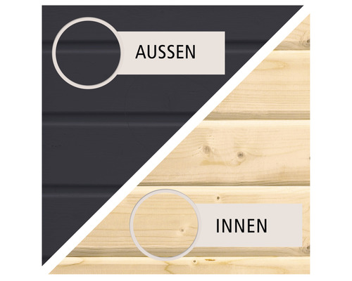 Holzfassade mit Außen- und Innenansicht