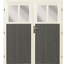 Doppeltür aus Holz mit Fenstern