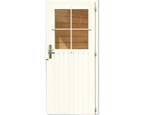 Weiße Holztür mit Fenster