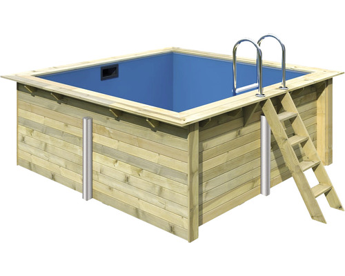Aufstellpool Holzpool-Set Karibu rechteckig 320x350x124 cm inkl. Sandfilteranlage, Innenauskleidung blau & Leiter