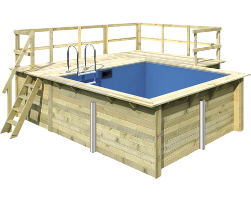 Aufstellpool Holzpool-Set Karibu rechteckig 483x462x124 cm inkl. Sandfilteranlage, Innenauskleidung blau & Leiter mit erweiterter Plattform