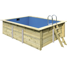 Aufstellpool Holzpool-Set Karibu rechteckig 440x350x124 cm inkl. Sandfilteranlage, Innenauskleidung blau & Leiter