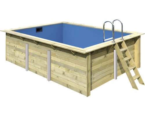 Aufstellpool Holzpool-Set Karibu rechteckig 440x350x124 cm inkl. Sandfilteranlage, Innenauskleidung blau & Leiter