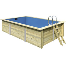 Aufstellpool Holzpool-Set Karibu rechteckig 530x350x124 cm inkl. Sandfilteranlage, Innenauskleidung blau & Leiter