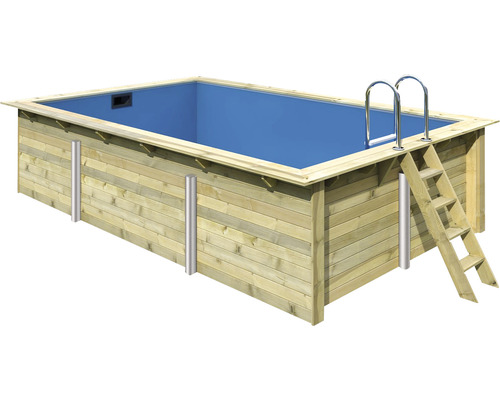 Aufstellpool Holzpool-Set Karibu rechteckig 530x350x124 cm inkl. Sandfilteranlage, Innenauskleidung blau & Leiter
