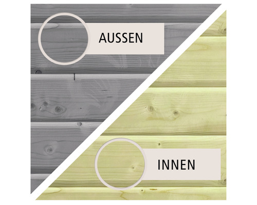 Holzfassade mit Darstellung der Innen- und Außenseite