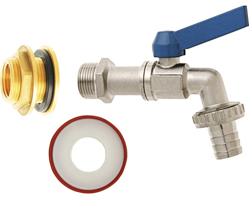 Wasserhahn mit Kugelhahn, Tankverschraubung und Dichtung