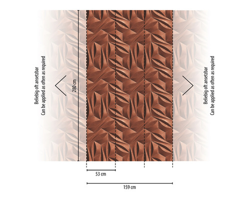Tapete mit dreidimensionalem geometrischen Muster und Maßangaben