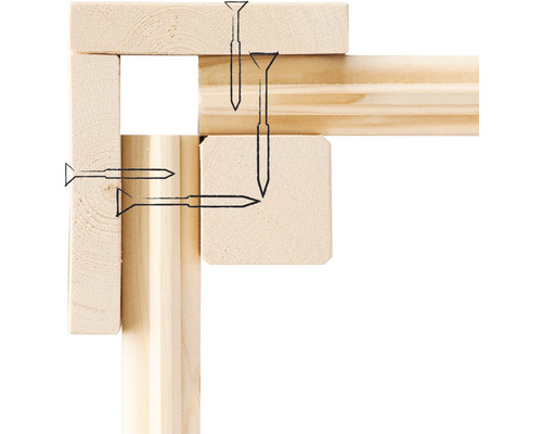 Illustration einer Eckverbindung mit Schrauben in Holz
