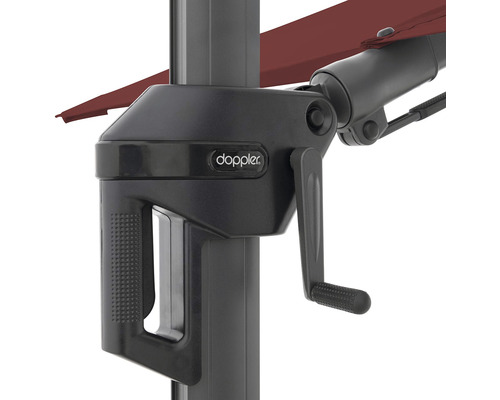 Doppler Logo am Kurbelmechanismus eines Sonnenschirms