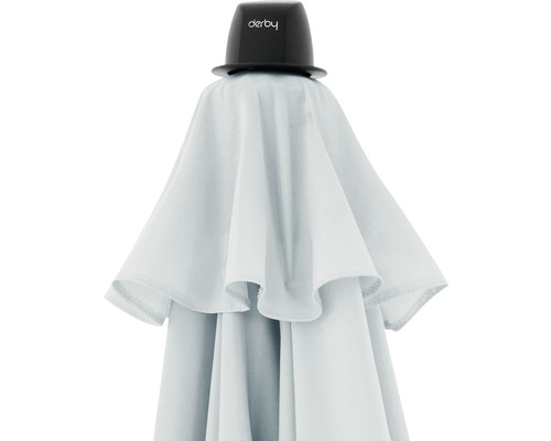 Geschlossener Sonnenschirm mit Derby-Logo