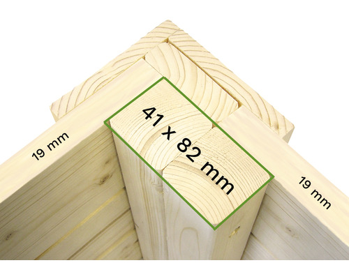 Holzeckverbindung mit den Maßen 41 x 82 Millimeter und 19 Millimeter