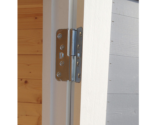 Nahaufnahme eines Türscharniers an einer Tür