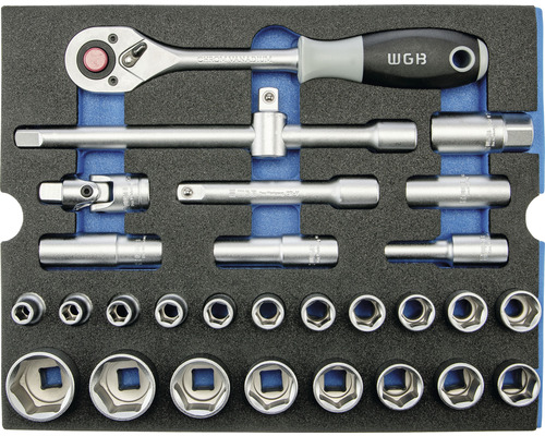 WGB Steckschlüssel-Satz mit Knarre, Verlängerungen und Nüssen im Koffer