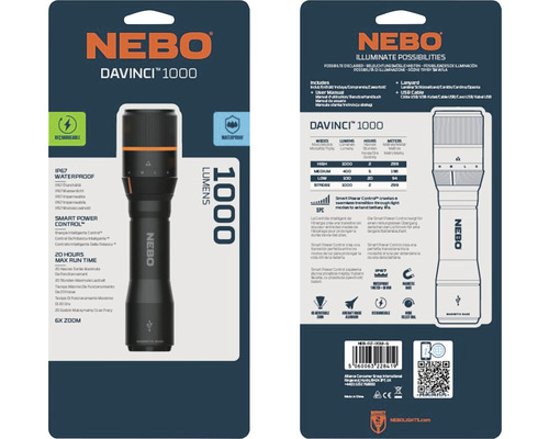 NEBO DaVinci 1000 Taschenlampe in Verpackung