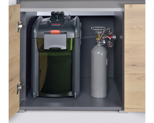 Aquariumunterschrank mit Außenfilter und CO2-Anlage für Aquarien