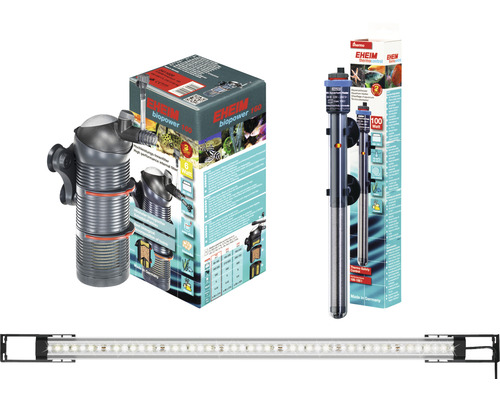 EHEIM Biopower Innenfilter, EHEIM Thermocontrol Heizstab und LED-Aquarienleuchte