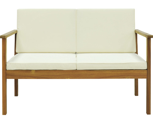 Gartenbank aus Holz mit Sitzkissen