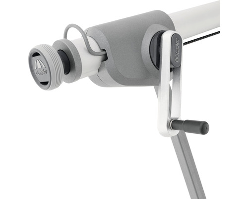 Detailansicht einer Markise mit Handkurbel und zugehörigem Mechanismus