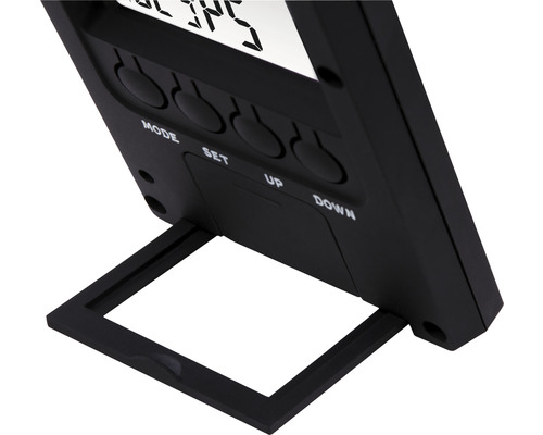 Rückansicht einer digitalen Wetterstation mit ausklappbarem Standfuß