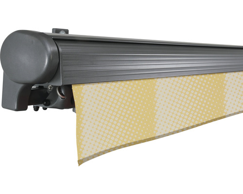 Halboffene Gelenkarmmarkise mit Muster