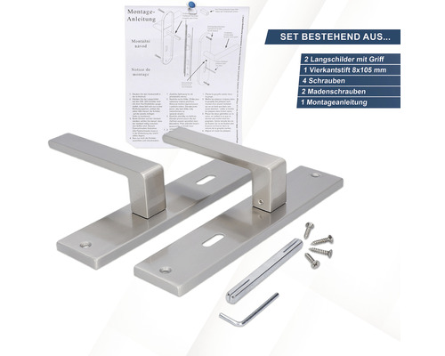 Langschildgarnitur aus Edelstahl mit Montageanleitung