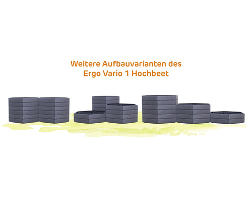 Verschiedene Aufbauvarianten des Ergo Vario 1 Hochbeets.