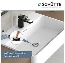 Waschbecken mit schwarzer Armatur und inklusivem Pop-up Ventil