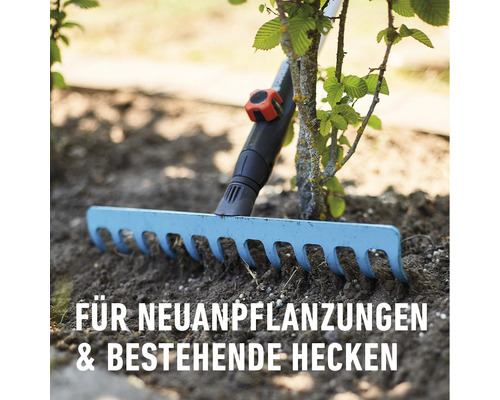 Gartenrechen zum Auflockern des Bodens bei Neuanpflanzungen und bestehenden Hecken