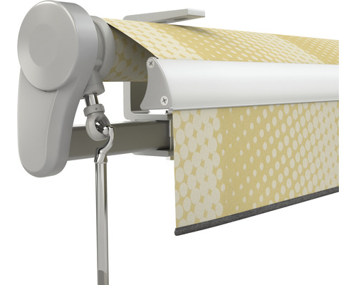Detailansicht einer Markise mit Punktmuster für den Außenbereich