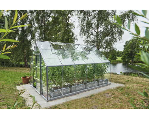 Gewächshaus mit Pflanzen im Garten