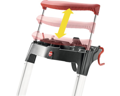 Höhenverstellbarer Tritt mit Pfeil zur Demonstration der Funktion