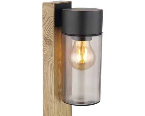 Wandleuchte aus Holz und Glas mit Glühbirne