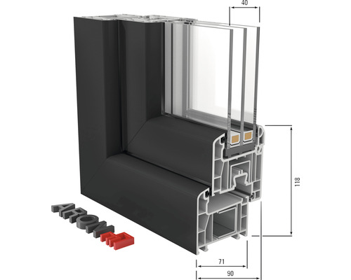 Fensterprofil mit Maßen
