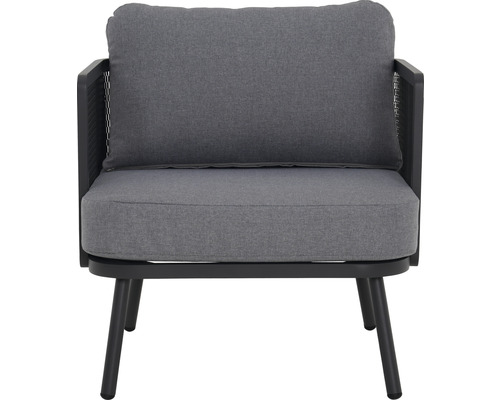 Gartensessel mit Kissen aus Stoff und Metallrahmen