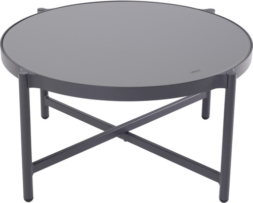 Runder Gartentisch mit Glasplatte und Metallgestell