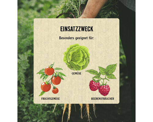 Illustration mit Informationen zum Einsatzzweck für Gemüse, Fruchtgemüse und Beerensträucher
