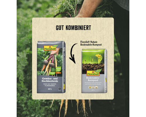 FloraSelf Gemüse- und Hochbeeterde und FloraSelf Nature Bodenaktiv-Kompost