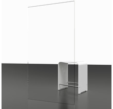 Transparente Acrylglasscheibe als Schutzvorrichtung neben einem Hocker