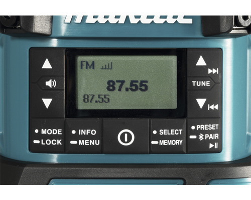 Makita Baustellenradio Bedienfeld mit Digitalanzeige und Tasten