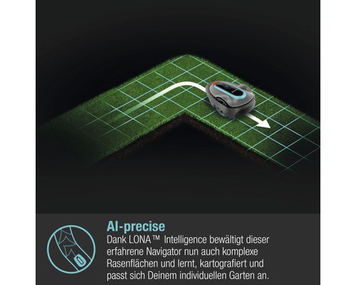 Rasenmähroboter navigiert auf Rasenfläche mit Hilfe von künstlicher Intelligenz