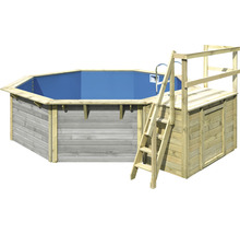 Achteckiger Pool aus Holz mit Leiter und Plattform