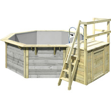 Achteckiger Pool mit Holzverkleidung, Leiter und Plattform