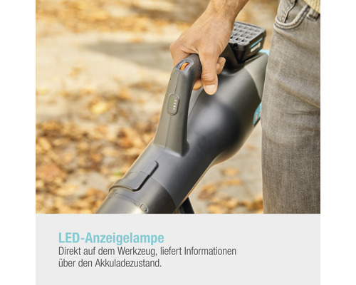 Akku Laubbläser in Verwendung mit LED Anzeige
