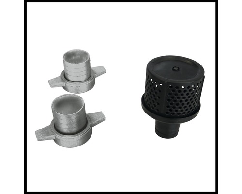 Zubehör für Pumpen: Zwei Schlauchanschlüsse und ein Saugkorb