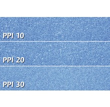 Nahaufnahme von Filterschaum mit 10 PPI, 20 PPI und 30 PPI Porengröße.