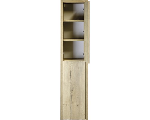 Offener, schmaler Holzschrank mit Regalböden für Badezimmer oder andere Räume