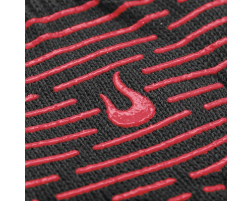 Detailansicht eines Textilgewebes mit aufgedruckten Streifen und einem Symbol