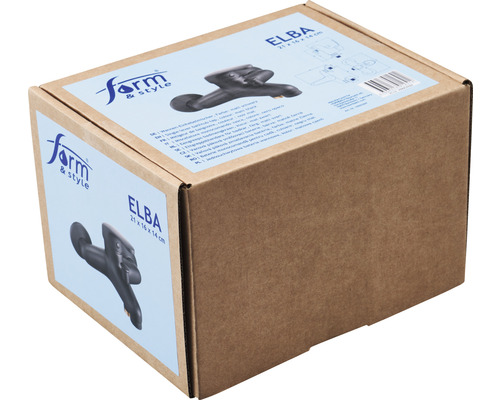 Verpackungskarton einer Armatur der Marke Form and Style, Modell Elba